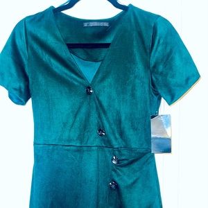 Zara Emerald Green Suede Dress Brand New